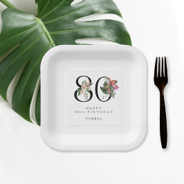 Plato De Papel 80th Birthday Simple Elegant Tropical Invitation