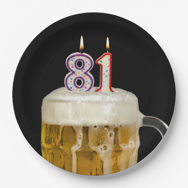 Plato De Papel 81.ª Cerveza de cumpleaños en placa de papel negro (Anverso)