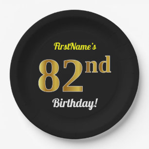 Plato De Papel 82.o cumpleaños del oro negro, falso + Nombre de
