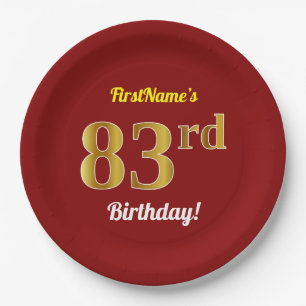 Plato De Papel 83.o cumpleaños del oro rojo, falso + Nombre de