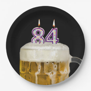 Plato De Papel 84.ª Cerveza de cumpleaños en placa de papel negro