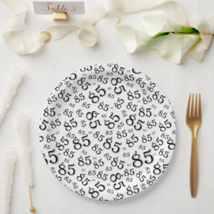 Plato De Papel 85.º patrón de número aleatorio Fiesta blanco/negr