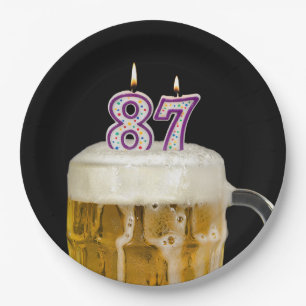 Plato De Papel 87.ª Cerveza de cumpleaños en placa de papel negro