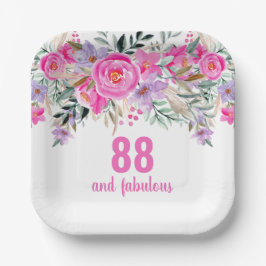 Plato De Papel 88.º cumpleaños floral rosa