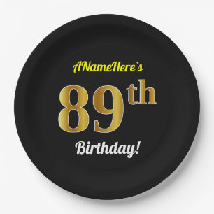 Plato De Papel 89.o cumpleaños del oro negro, falso + Nombre de