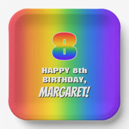 Plato De Papel 8.º cumpleaños: Colorido, divertido patrón arcoiri