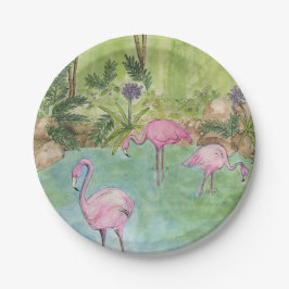 Plato De Papel 8 Placas de papel - Flamencos acuáticos