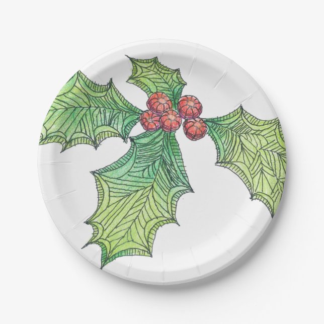 Plato De Papel 8 Placas de papel Holly Jolly (Anverso)