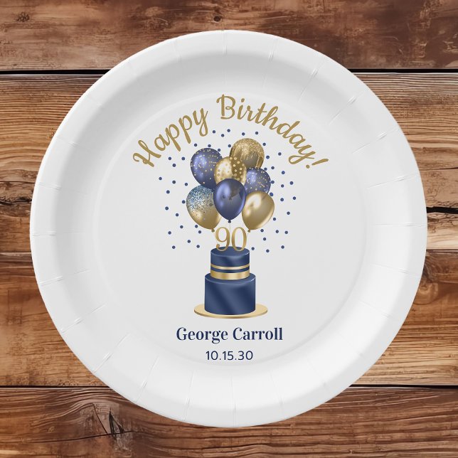 Plato De Papel 90.ª tarta de globo azul de la marina de cumpleaño (Subido por el creador)