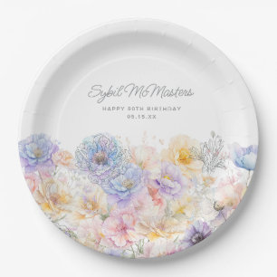 Plato De Papel 90.º cumpleaños Personalizado de acuarela de veran