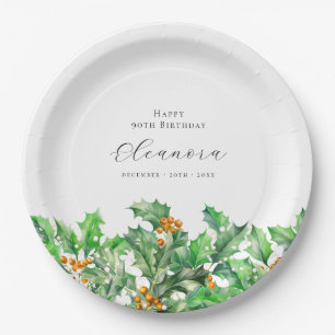 Plato De Papel 90 cumpleaños Diciembre Personalizado de la flor d