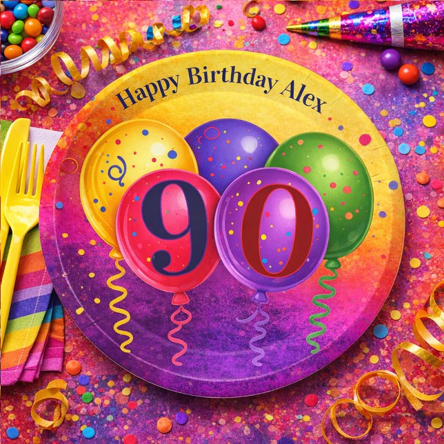 Plato De Papel 90th Birthday Balloon Confetti Party (Subido por el creador)