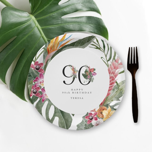 Plato De Papel 90th Birthday Simple Elegant Tropical Invitation (Subido por el creador)