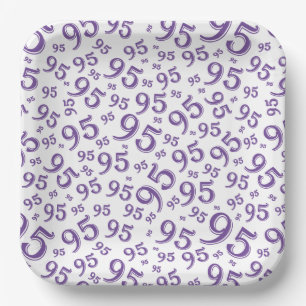 Plato De Papel 95.º cumpleaños Patrón de número aleatorio morado/