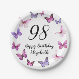 Plato De Papel 98th Birthday Pink Purple Butterflies 