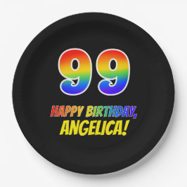 Plato De Papel 99º cumpleaños: audaz, divertido, simple, arcoiris