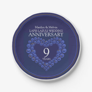 Plato De Papel 9.º boda de corazón de abejorros Lapis Lazuli 