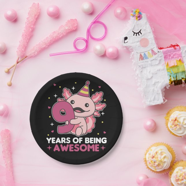 Plato De Papel 9 cumpleaños Axolotl 9 años Cute Axolotls S (Fiesta)