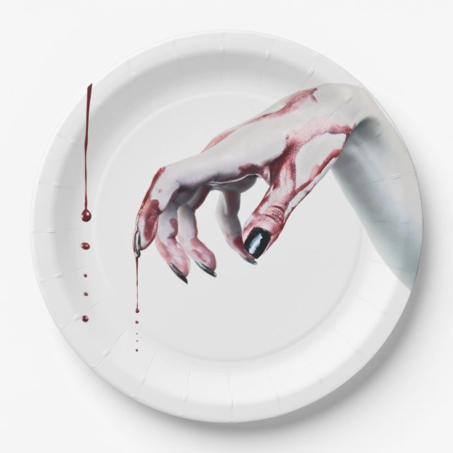 Plato De Papel 9" Papel redondo Plate zombie goteo de sangre vamp (Anverso)