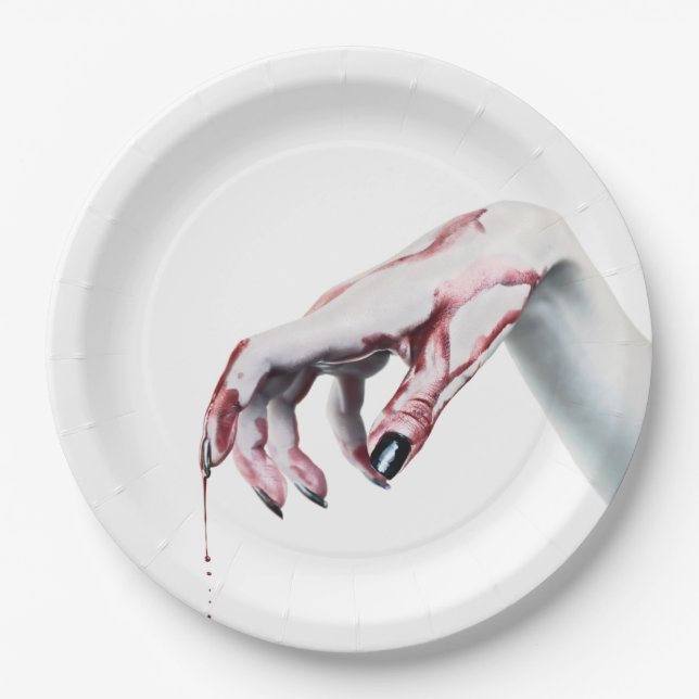 Plato De Papel 9" Papel redondo Plate zombie goteo de sangre vamp (Anverso)