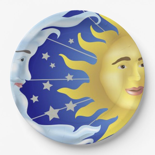 Plato De Papel 9" placas de papel de encargo/Sun, luna y (Anverso)