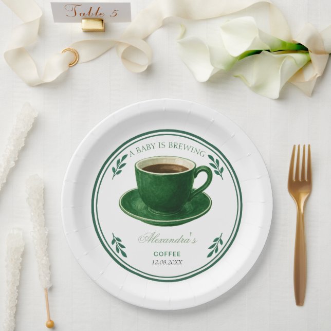 Plato De Papel A Baby Is Brewing Coffee Cup Baby Shower (Boda)