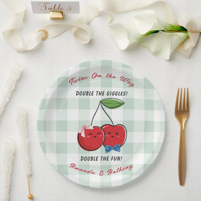 Plato De Papel A Boy and Girl Twins Baby Shower  (Boda)