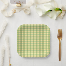 Plato de papel a cuadros gingham de limón de veran