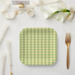 Plato de papel a cuadros gingham de limón de veran