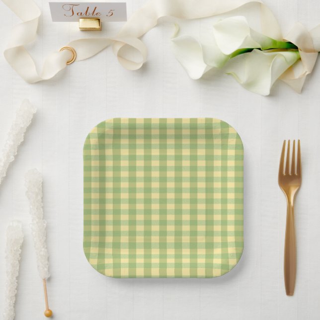 Plato de papel a cuadros gingham de limón de veran (Boda)