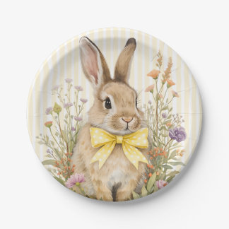Plato De Papel A cute little Floral Bunny Yellow Bow Baby Shower