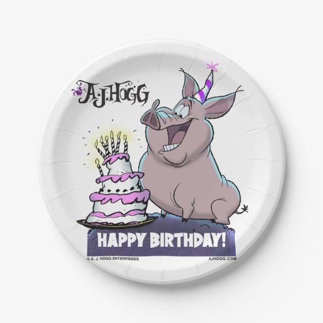 PLATO DE PAPEL A. J. HOGG "¡FELIZ CUMPLEAÑOS!" FIESTA PLATE (Anverso)