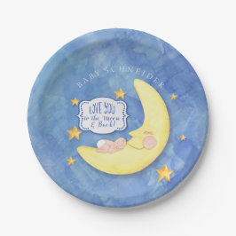Plato De Papel A la luna y a la espalda Stars Typography Baby Sho