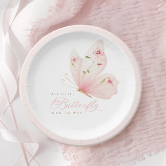 Plato De Papel A Little Butterfly Baby Shower