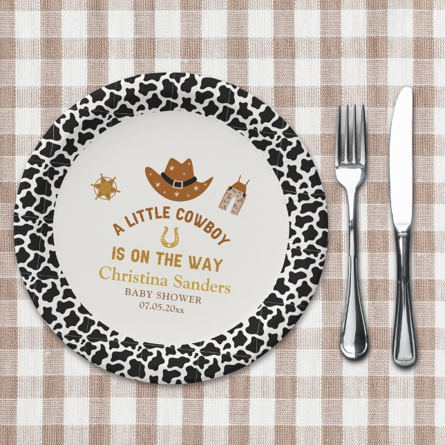 Plato De Papel A Little Cowboy Is on The Way Baby Shower (Subido por el creador)