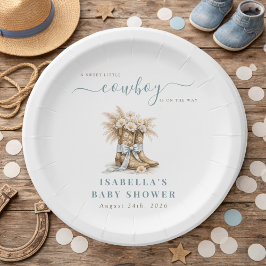 Plato De Papel A little Cowboy Western Boots Blue Coquette Bow 