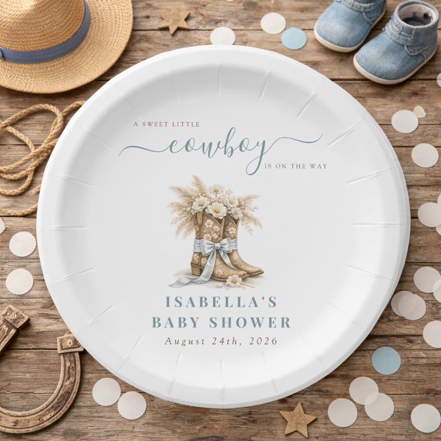 Plato De Papel A little Cowboy Western Boots Blue Coquette Bow  (Subido por el creador)