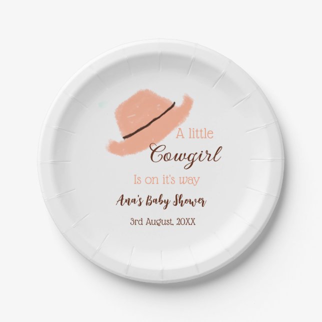 Plato De Papel A little cowgirl is on it's way orange baby shower (Anverso)