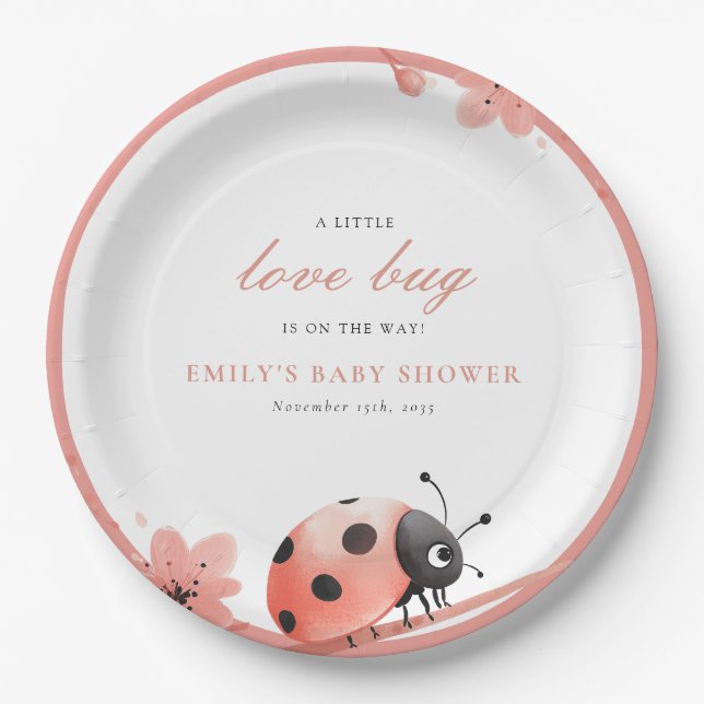 Plato De Papel A Little Love Bug Is On The Way Baby Shower (Anverso)