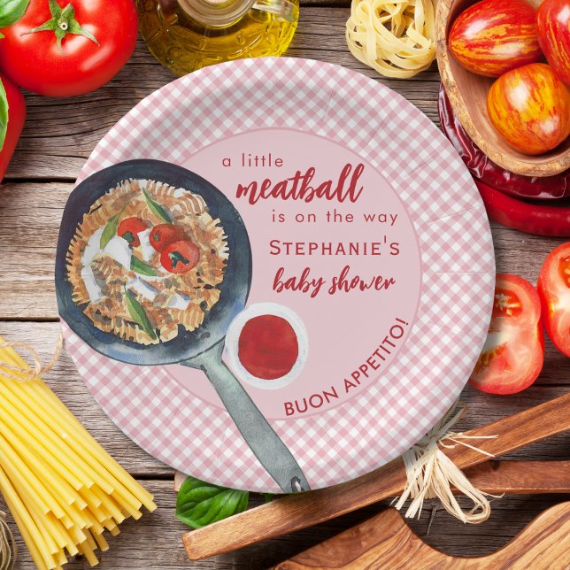Plato De Papel A Little Meatball Is On The Way Pink Baby Shower (Subido por el creador)