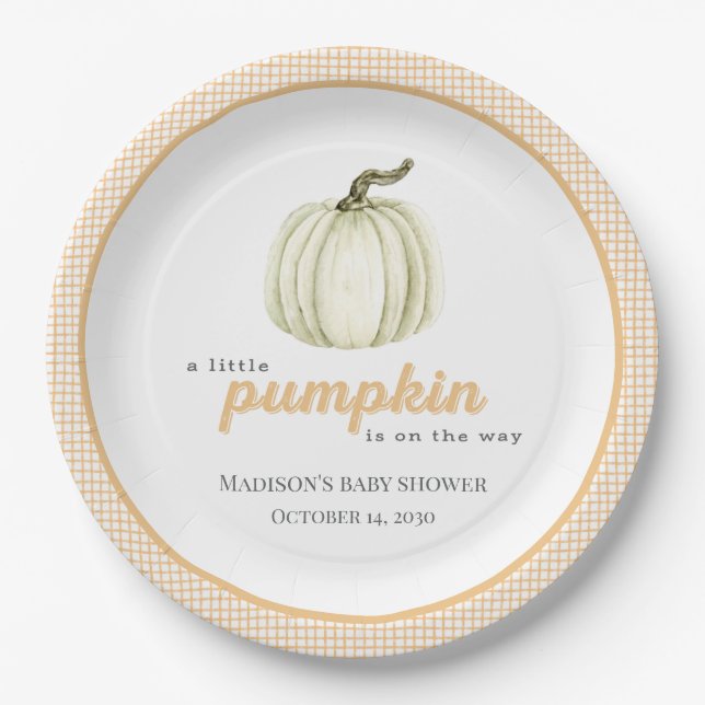 Plato De Papel A Little Pumpkin Baby Shower Paper Plate (Anverso)