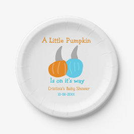 Plato De Papel A little pumpkin is on it's way baby shower orange