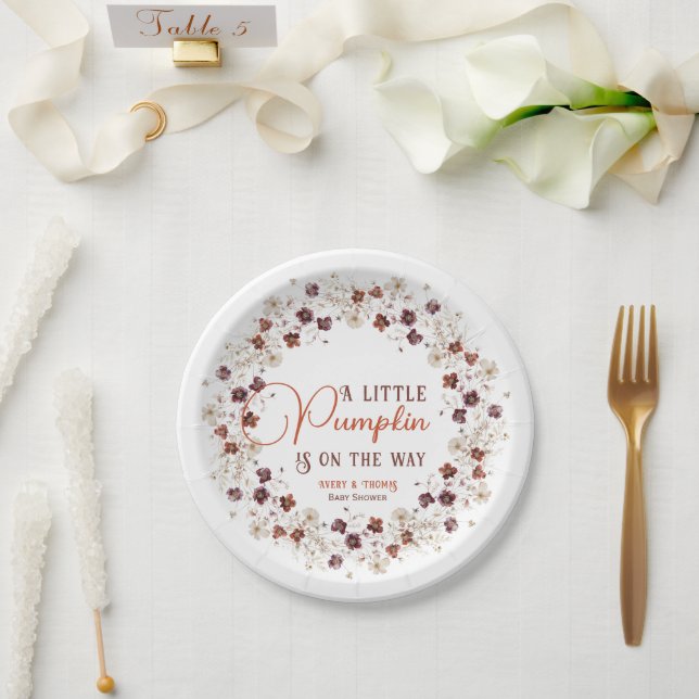 Plato De Papel A Little Pumpkin is on the Way Elegant Ivory (Boda)