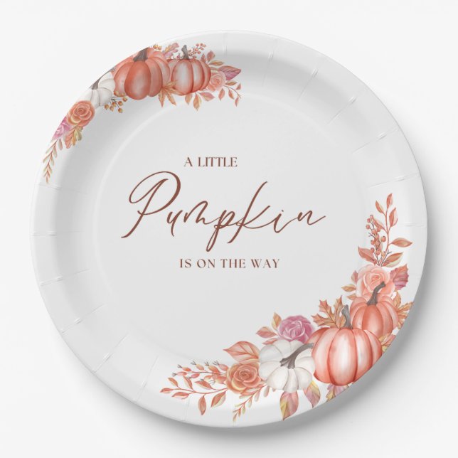 Plato De Papel A Little Pumpkin Is On the Way Table Top Plaque (Anverso)