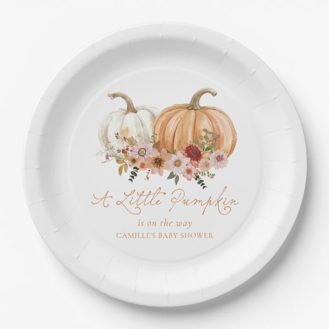 Plato De Papel A Little Pumpkin Wildflower Baby Shower (Anverso)