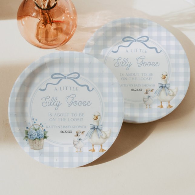 Plato De Papel A Little Silly Goose Blue Floral Bow Baby Shower (Subido por el creador)