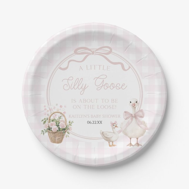 Plato De Papel A Little Silly Goose Pink Floral Bow Baby Shower (Anverso)
