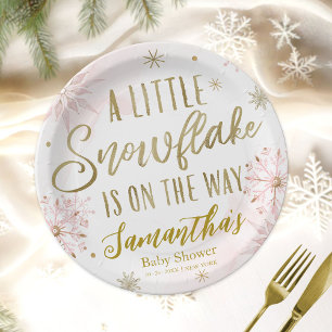 Plato De Papel A little snowflake Baby Shower Personalizado