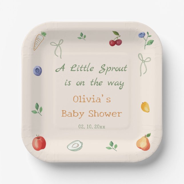 Plato De Papel A Little Sprout Baby Shower (Anverso)