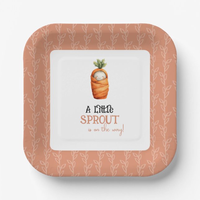 Plato De Papel A Little Sprout on the Way Baby Shower Invitation  (Anverso)